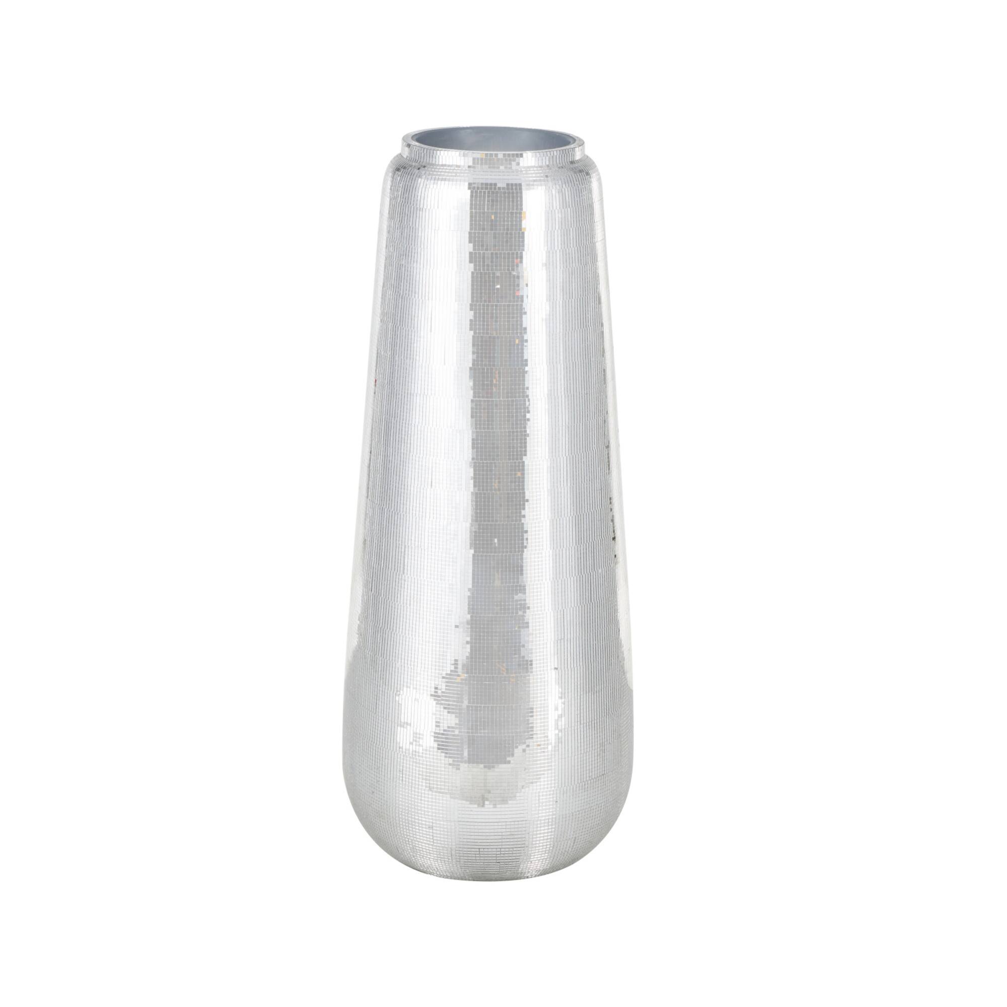 40" Silver Fiberglass Mosaic Floor Vase with Blue Interior,